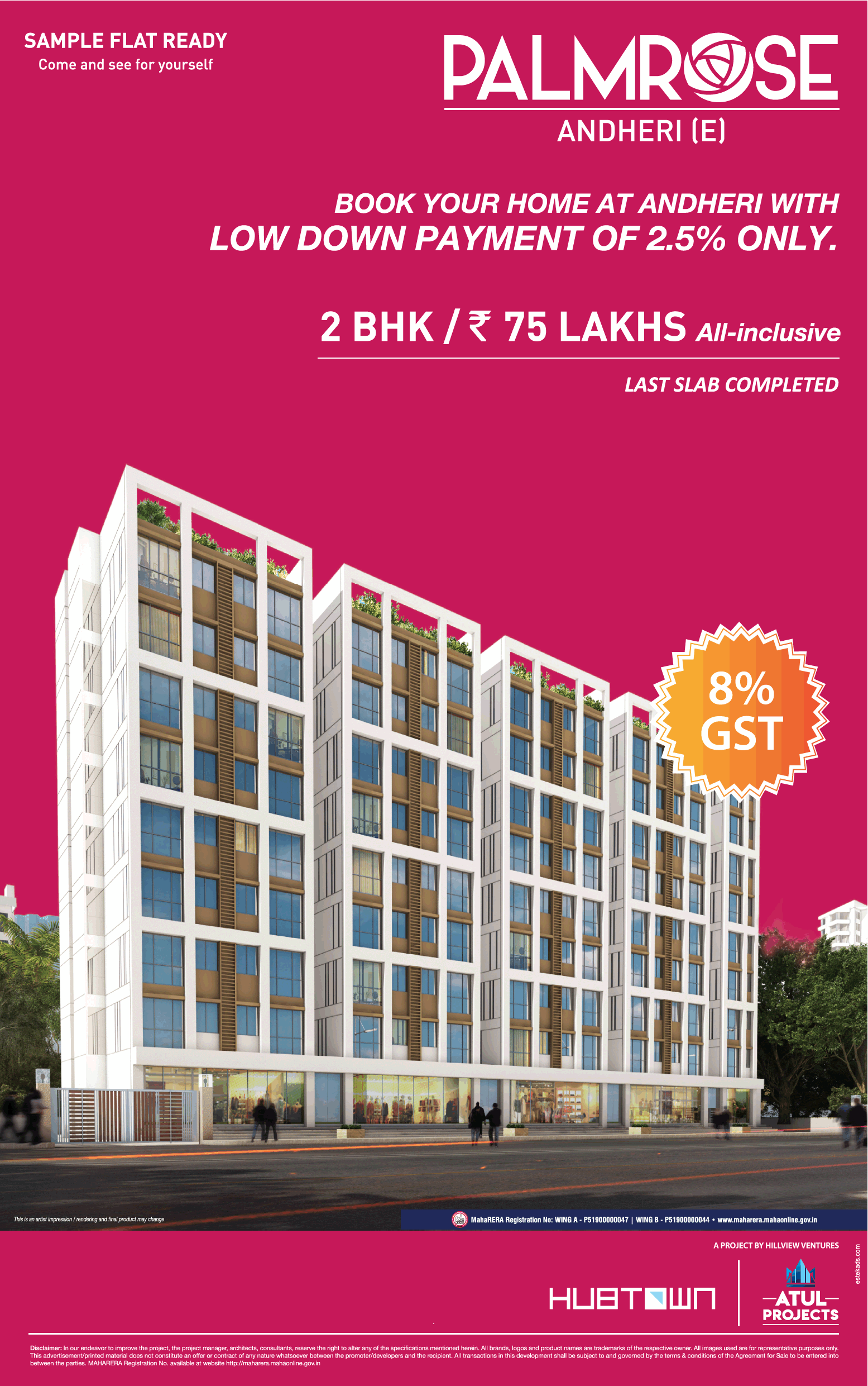 Book 2 bhk with low down payment of 2.5% only at Hubtown Palmrose in Mumbai Update